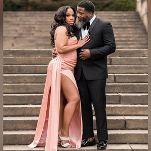 Blush evening gown with rhinestones